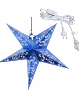 Kerstversiering blauwe kerststerren 60 cm inclusief lichtkabel