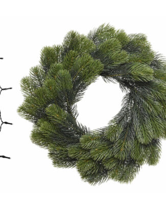 Groene kerstkrans/dennenkrans/deurkrans 50 cm inclusief gekleurde verlichting