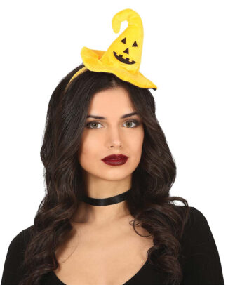 Halloween heksenhoed - mini hoedje op diadeem - one size - oranje - meisjes/dames