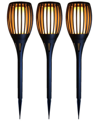 Set van 4x stuks Horror decoratie solar LED vlam tuinfakkels zwart 58 cm