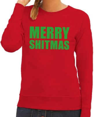 Foute kersttrui Merry Shitmas rood voor dames