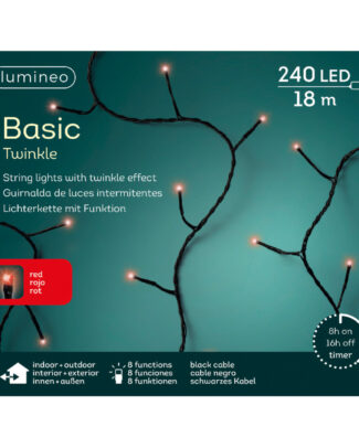 Lumineo Kerstverlichting twinkle - met timer - rood - buiten - 240 lampjes - 18 meter