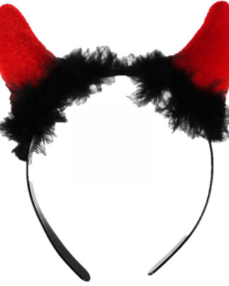 Halloween duivel hoorntjes - diadeem - rood - met pluche - themafeesten