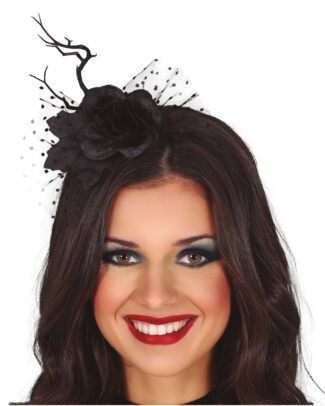 Halloween diadeem/haarband - bloem en tak - zwart - one size - accessoires