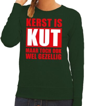 Bellatio Decorations Foute Kersttrui - Kerst is kut maar toch ook wel gezellig - groen - voor dames